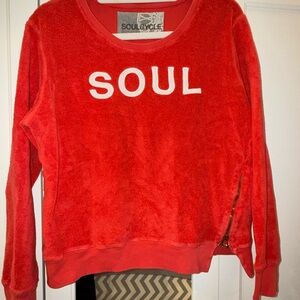 soulcycle Red Fleece Sweatshirt with White 'SOUL' Lettering